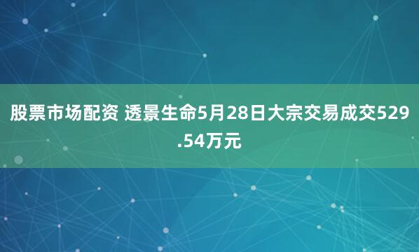 股票市场配资 透景生命5月28日大宗交易成交529.54万元